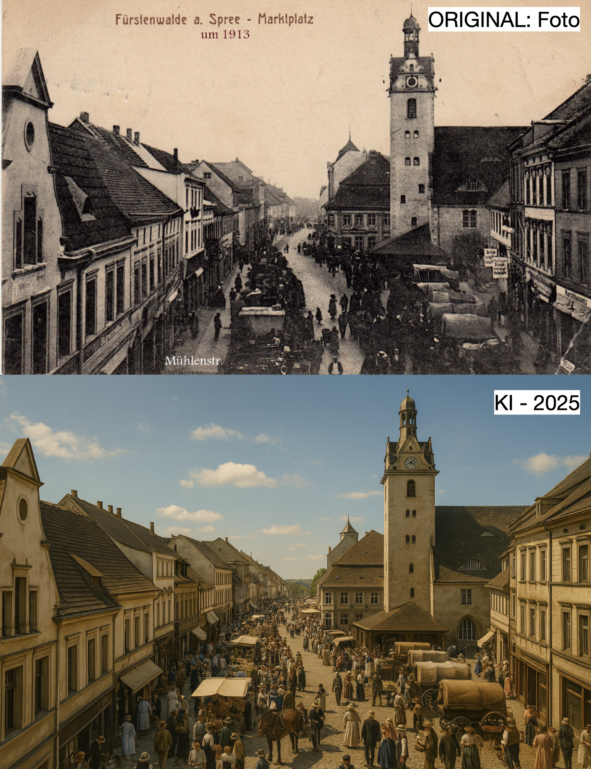 Marktplatz & Rathaus um 1913, 2025 durch KI neu interpretiert